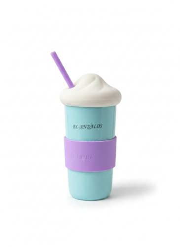EL-ANDALOS Drinking Cup with Straw, Turquoise and Purple, Leak-Proof Lid with Silicone Sleeve
