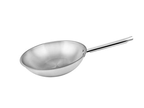 El Dahan Wok Frying Pan with Stainless Steel Handle, 22 Cm - Silver