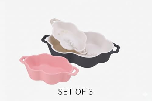 Generic 3-Piece Porcelain Casserole Set, Ovenproof, Red Blue Yellow Colors, 27124