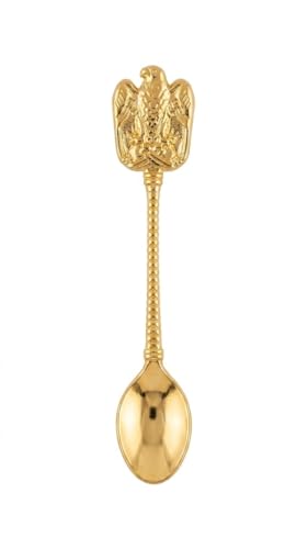 generic, A set of 6 spoons decorated with a golden eagle head, made of metal, with a total length of 9.5 cm and a decorative handle, for stirring tea and coffee.