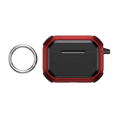 Rugged Protective Case compatible with AirPods Pro and Pro 2, Black and Red, with Keychain Ring