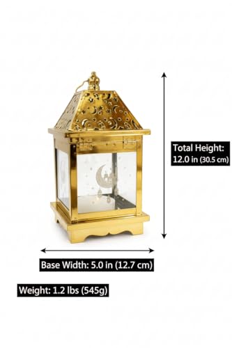 Generic Decorative Gold Metal Candle Holder Lantern with Islamic Moon and Mosque Design, Ramadan Eid Decor, Cutout Roof