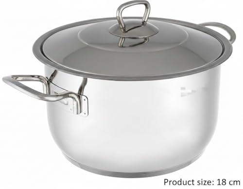 Generic Stainless Steel Cooking Pot with Lid, 18 cm Deep Pot with Dual Handles, Silver Finish