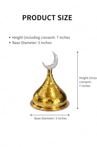 Generic, Decorative Gold Hammered Metal Serving Tray with Crescent Moon Topper, Islamic Ramadan Eid Table Decor