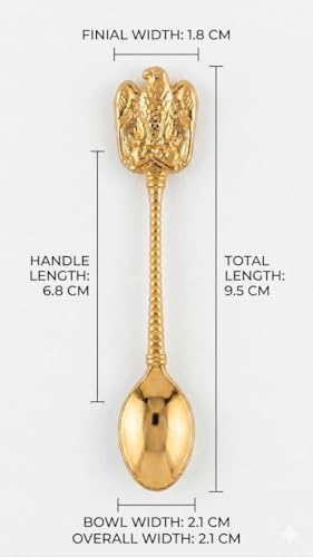 generic, A set of 6 spoons decorated with a golden eagle head, made of metal, with a total length of 9.5 cm and a decorative handle, for stirring tea and coffee.