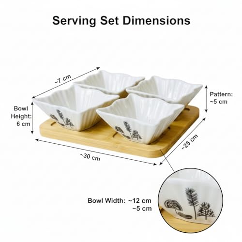 Home Care TT-534 4-Piece Ceramic Snack Set Sleek Kitchen Organization, Pack of 1 - White Ceramic
