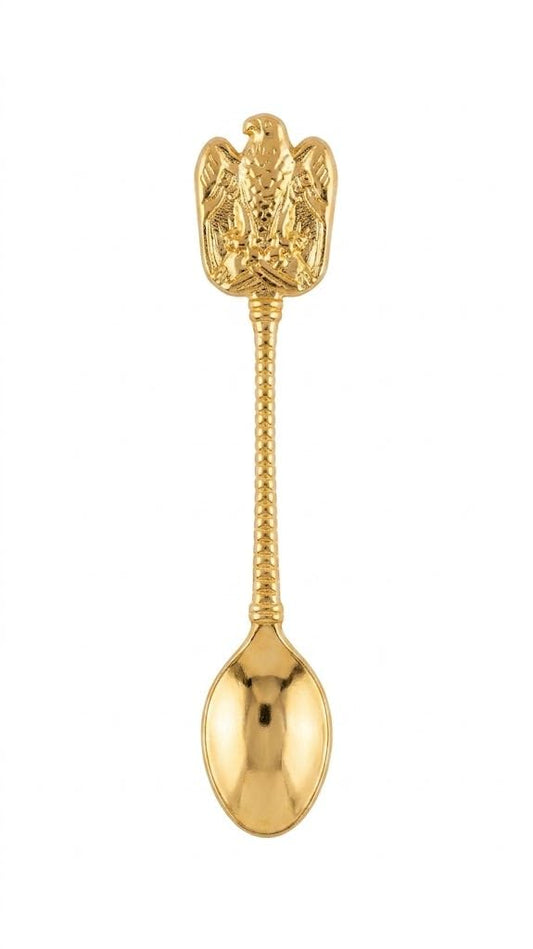 generic, A set of 6 spoons decorated with a golden eagle head, made of metal, with a total length of 9.5 cm and a decorative handle, for stirring tea and coffee.