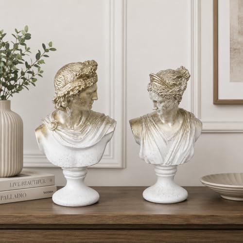 generic,Greek Roman Bust Sculpture Set of 2, gold and White, Classical Mythology Figurine Decor