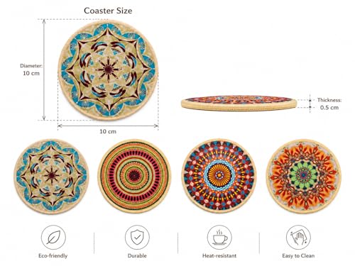 Round fabric coasters with a mandala pattern, 10 cm in diameter, heat-resistant, easy to clean, one piece, multi-colored
