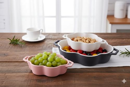 Generic 3-Piece Porcelain Casserole Set, Ovenproof, Red Blue Yellow Colors, 27124