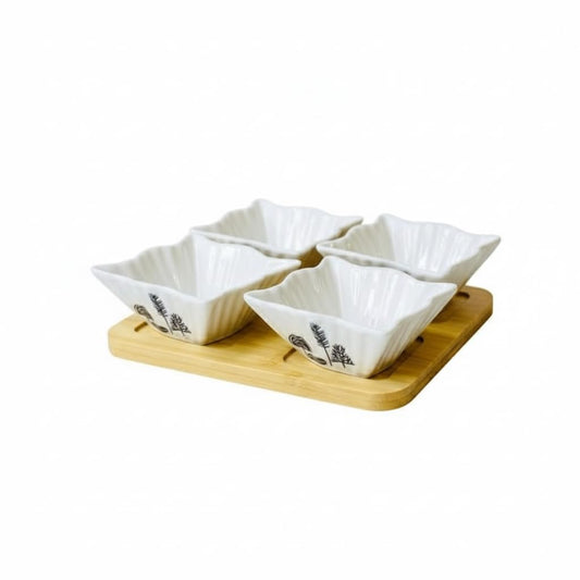 Home Care TT-534 4-Piece Ceramic Snack Set Sleek Kitchen Organization, Pack of 1 - White Ceramic