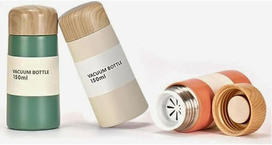 Stainless Steel Vacuum Insulated Thermal Mug Slim Wood Grain Pattern 150ml Portable Outdoor Creative Pocket Mug (Colors Randomly))
