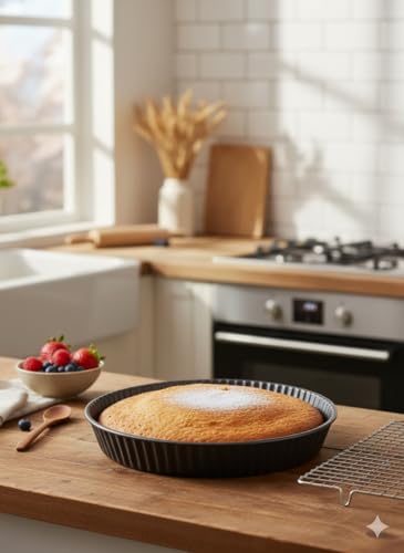 Generic Professional Round Cake Pan, Bronze Nonstick Bakeware with Ribbed Design, 28 cm Diameter, Carbon Steel Baking Tin for Layer Cakes, 30761