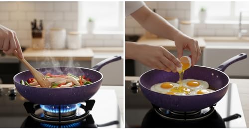 Generic Granite Deep Fryer with Non-Stick Coating, Purple with Speckled Finish, 30cm, 30154