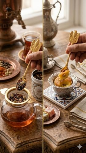 generic, A set of 6 spoons decorated with a golden eagle head, made of metal, with a total length of 9.5 cm and a decorative handle, for stirring tea and coffee.