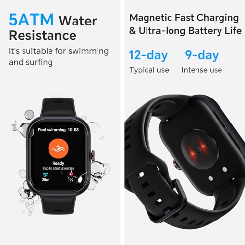 HONOR Choice D4 Smart Watch (BOT-WB01), 1.85'' HD Display, Heart Rate & SpO2 Monitoring, 120+ Workout Modes, IP68 Waterproof, Smart Notifications, Sleek Lightweight Design - Black