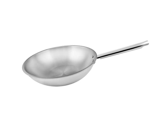 El Dahan Wok Frying Pan with Stainless Steel Handle, 22 Cm - Silver