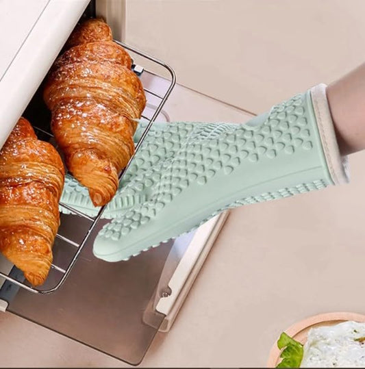Generic, Silicone Heat Resistant Cooking Gloves with Cotton Lining, Waterproof High Temperature Oven Mitts for Baking, 48367