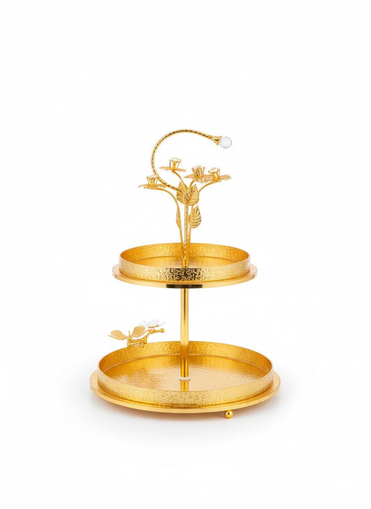 Generic, Elegant 2-Tier Gold Cookie and Candy Display Stand with Decorative Floral Design, 30730