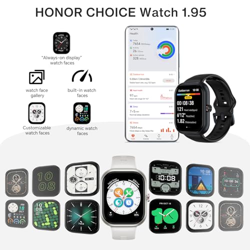 HONOR Choice D4 Smart Watch (BOT-WB01), 1.85'' HD Display, Heart Rate & SpO2 Monitoring, 120+ Workout Modes, IP68 Waterproof, Smart Notifications, Sleek Lightweight Design - Black