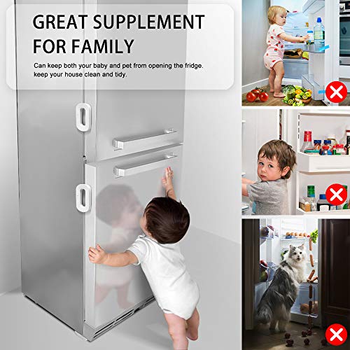 Refrigerator Lock, Upgrade Home Fridge Lock with Two Buttons, Toddler Baby Kids Safety Freezer Door Lock with Strong Adhesive, Refrigerator Locks for Children No Tools Need or Drillâ€¦ (White)