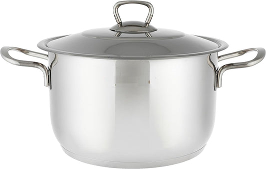 Generic Stainless Steel Cooking Pot with Lid, 18 cm Deep Pot with Dual Handles, Silver Finish