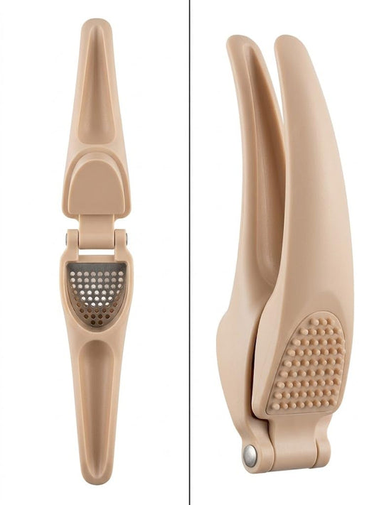 GENERIC, Garlic Press Tool, Beige, Ergonomic Handle with Stainless Steel Pressing Plate