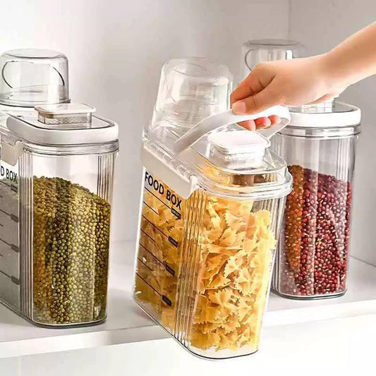 Generic, Dry food storage containers with measuring cup, airtight acrylic kitchen storage organizer, transparent food storage box for flour, sugar and rice with lockable lids (2500 ml), 30384